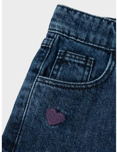 Name it MINI mom jeans NMFBELLA met hartjes dark blue denim Blauw Hartjes 104 - Foto 3