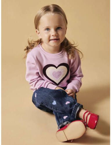 Name it MINI mom jeans NMFBELLA met hartjes dark blue denim Blauw Hartjes 104