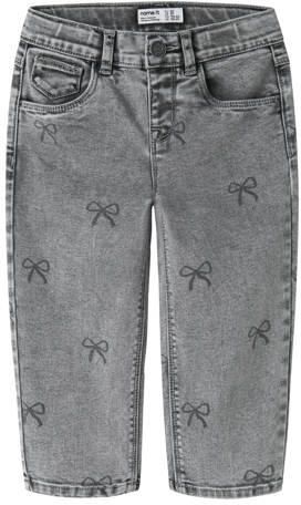 NAME IT MINI NMFBELLA mom jeans met strikjes grey denim Grijs All over print