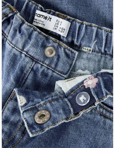 NAME IT MINI NMFBELLA regular waist barrel gebloemde jeans met borduursels mediumblauw Meisjes Denim - Foto 3