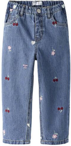 NAME IT MINI NMFBELLA regular waist barrel gebloemde jeans met borduursels mediumblauw Meisjes Denim