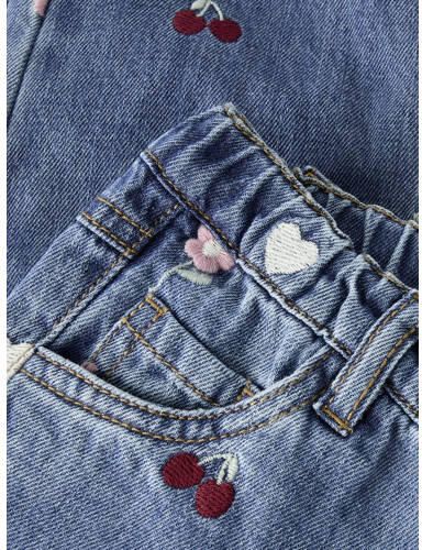 NAME IT MINI NMFBELLA regular waist barrel gebloemde jeans met borduursels mediumblauw Meisjes Denim - Foto 2