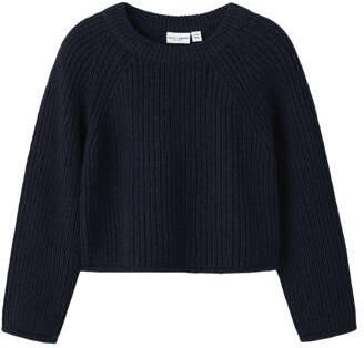 NAME IT MINI oversized gebreide trui donkerblauw Meisjes Katoen Ronde hals