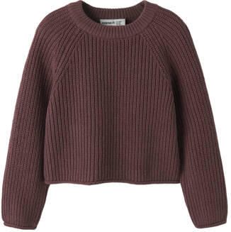 NAME IT MINI oversized gebreide trui donkerrood Meisjes Katoen Ronde hals