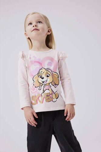 Name it MINI Paw Patrol longsleeve NMFJUTTE met printopdruk en ruches zachtroze Meisjes Stretchkatoen Ronde hals 122 128 - Foto 3