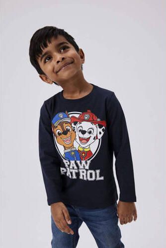 Name it MINI Paw Patrol longsleeve NMMJOLLO met printopdruk donkerblauw Jongens Stretchkatoen Ronde hals 122 128