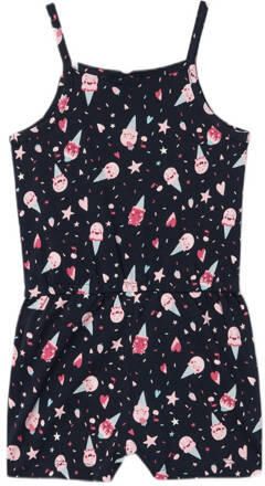 Name it MINI jumpsuit NMFVIGGA met all over print donkerblauw roze Meisjes Katoen Ronde hals 104