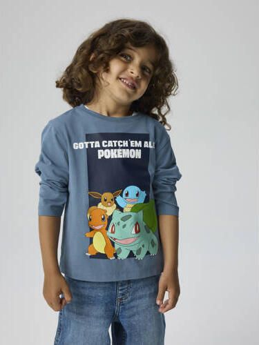 NAME IT MINI Pokemon longsleeve met print blauw Jongens Stretchkatoen Ronde hals - Foto 2