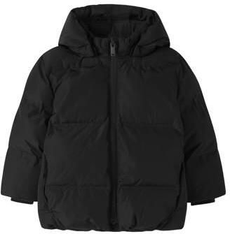 NAME IT MINI pufferjas zwart Polyester Capuchon Effen
