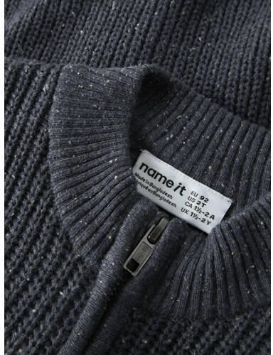 NAME IT MINI rechtvallend gebreid vest donkerblauw Jongens Katoen Ronde hals - Foto 4