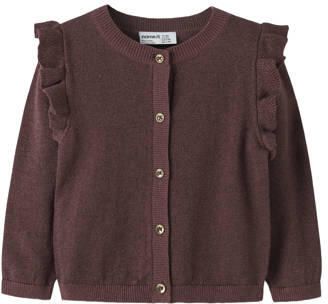 NAME IT MINI rechtvallend gebreid vest met ruches donkerrood Meisjes Katoen Ronde hals glitter