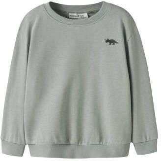 NAME IT MINI rechtvallend sweater met print groen Jongens Katoen Ronde hals
