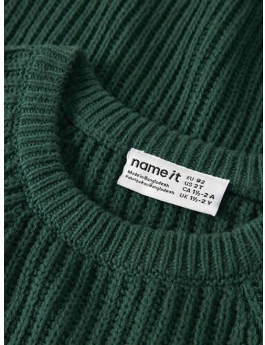 NAME IT MINI rechtvallende gebreide trui groen Jongens Katoen Ronde hals