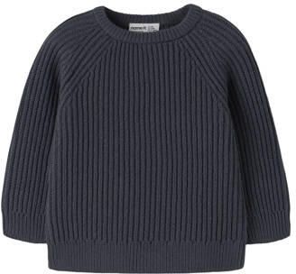 NAME IT MINI rechtvallende gebreide trui warm donkerblauw Jongens Katoen Ronde hals
