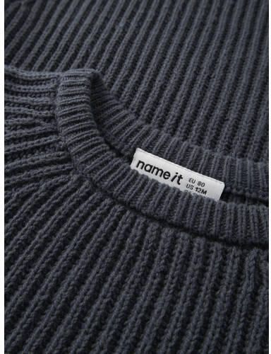 NAME IT MINI rechtvallende gebreide trui warm donkerblauw Jongens Katoen Ronde hals - Foto 2