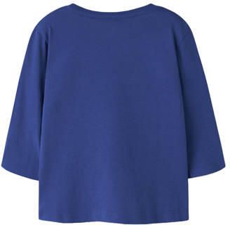 NAME IT MINI rechtvallende longsleeve met print blauw Jongens Katoen Ronde hals