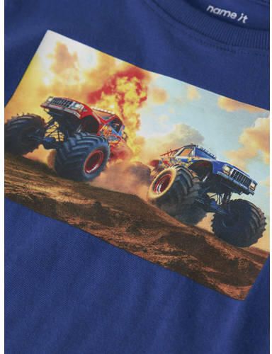 NAME IT MINI rechtvallende longsleeve met print blauw Jongens Katoen Ronde hals - Foto 2