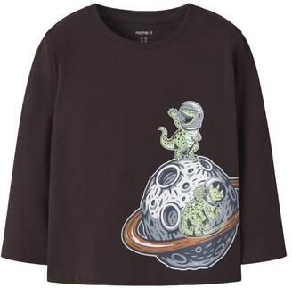 NAME IT MINI rechtvallende longsleeve met print bruin Jongens Katoen Ronde hals