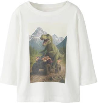 NAME IT MINI rechtvallende longsleeve met print crème Ecru Jongens Katoen Ronde hals