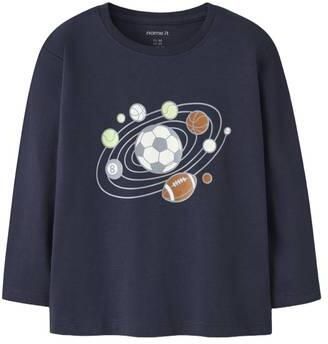 NAME IT MINI rechtvallende longsleeve met print donkerblauw Jongens Katoen Ronde hals