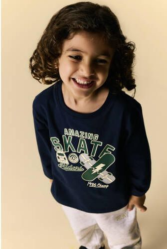 NAME IT MINI rechtvallende longsleeve met print donkerblauw Jongens Stretchkatoen Ronde hals
