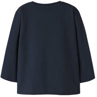 NAME IT MINI rechtvallende longsleeve met print donkerblauw Jongens Stretchkatoen Ronde hals - Foto 3