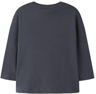 NAME IT MINI rechtvallende longsleeve met print grijsblauw Jongens Katoen Ronde hals - Foto 3