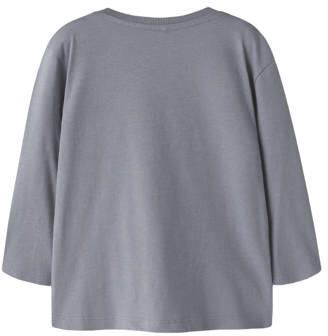 NAME IT MINI rechtvallende longsleeve met print grijsblauw Jongens Katoen Ronde hals