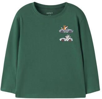 NAME IT MINI rechtvallende longsleeve met print groen Jongens Katoen Ronde hals