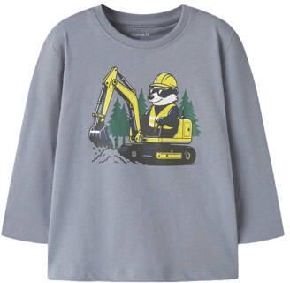 NAME IT MINI rechtvallende longsleeve met print lichtblauw Jongens Katoen Ronde hals