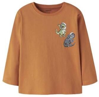 NAME IT MINI rechtvallende longsleeve met print oranje Jongens Katoen Ronde hals