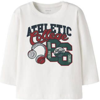 NAME IT MINI rechtvallende longsleeve met print wit Jongens Stretchkatoen Ronde hals