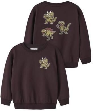 NAME IT MINI rechtvallende sweater met backprint donkerbruin Backprint - Foto 3