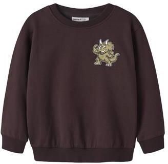 NAME IT MINI rechtvallende sweater met backprint donkerbruin Backprint - Foto 4