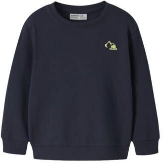 NAME IT MINI rechtvallende sweater met borduursels donkerblauw Jongens Katoen Ronde hals