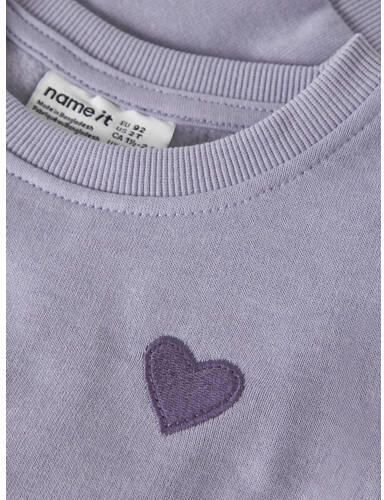 NAME IT MINI rechtvallende sweater met borduursels paars Effen