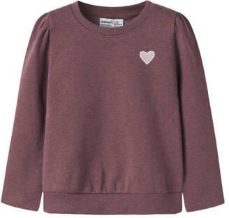 NAME IT MINI rechtvallende sweater met borduursels roodbruin Effen