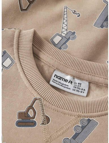 NAME IT MINI rechtvallende sweater met print beige All over print - Foto 2
