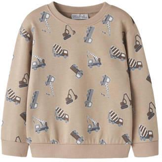 NAME IT MINI rechtvallende sweater met print beige All over print