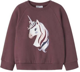 NAME IT MINI rechtvallende sweater met print donkerrood Printopdruk
