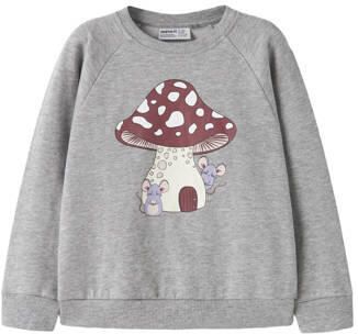 NAME IT MINI rechtvallende sweater met print grijs Printopdruk