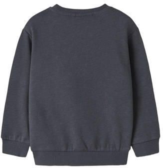 NAME IT MINI rechtvallende sweater met print grijsblauw Printopdruk