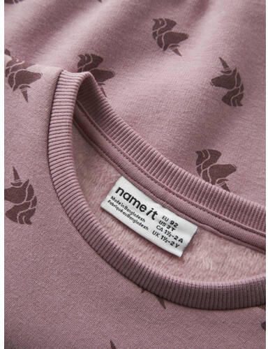 NAME IT MINI rechtvallende sweater met print lila Paars All over print