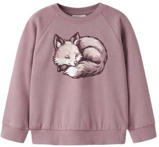 NAME IT MINI rechtvallende sweater met print lila Paars Printopdruk