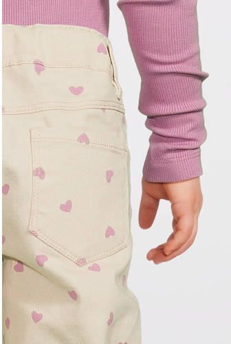 Name it MINI regular fit broek NMFROSE met hartjes ecru roze Meisjes Katoen 122