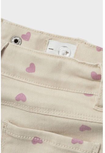 Name it MINI regular fit broek NMFROSE met hartjes ecru roze Meisjes Katoen 122 - Foto 2