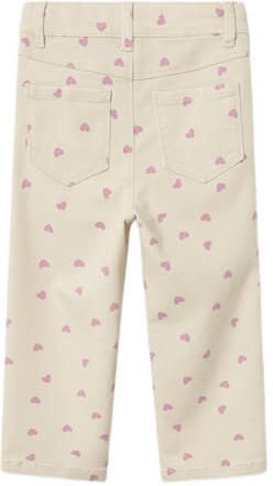 Name it MINI regular fit broek NMFROSE met hartjes ecru roze Meisjes Katoen 122 - Foto 3