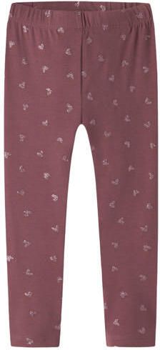 NAME IT MINI regular fit legging met hartjes roodbruin Meisjes Katoen glitter