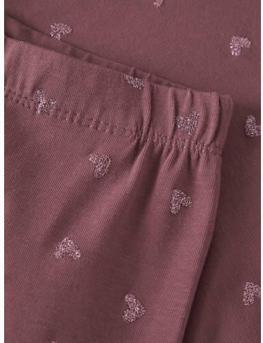 NAME IT MINI regular fit legging met hartjes roodbruin Meisjes Katoen glitter - Foto 2