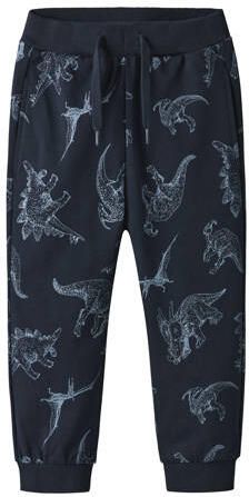 NAME IT MINI regular joggingbroek donkerblauw Jongens Katoen All over print